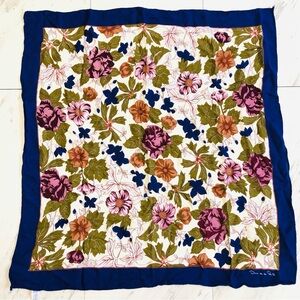 Vintage Oscar de la Renta Fall Floral Blue Hem Scarf 28x30" Japan Quite Luxury